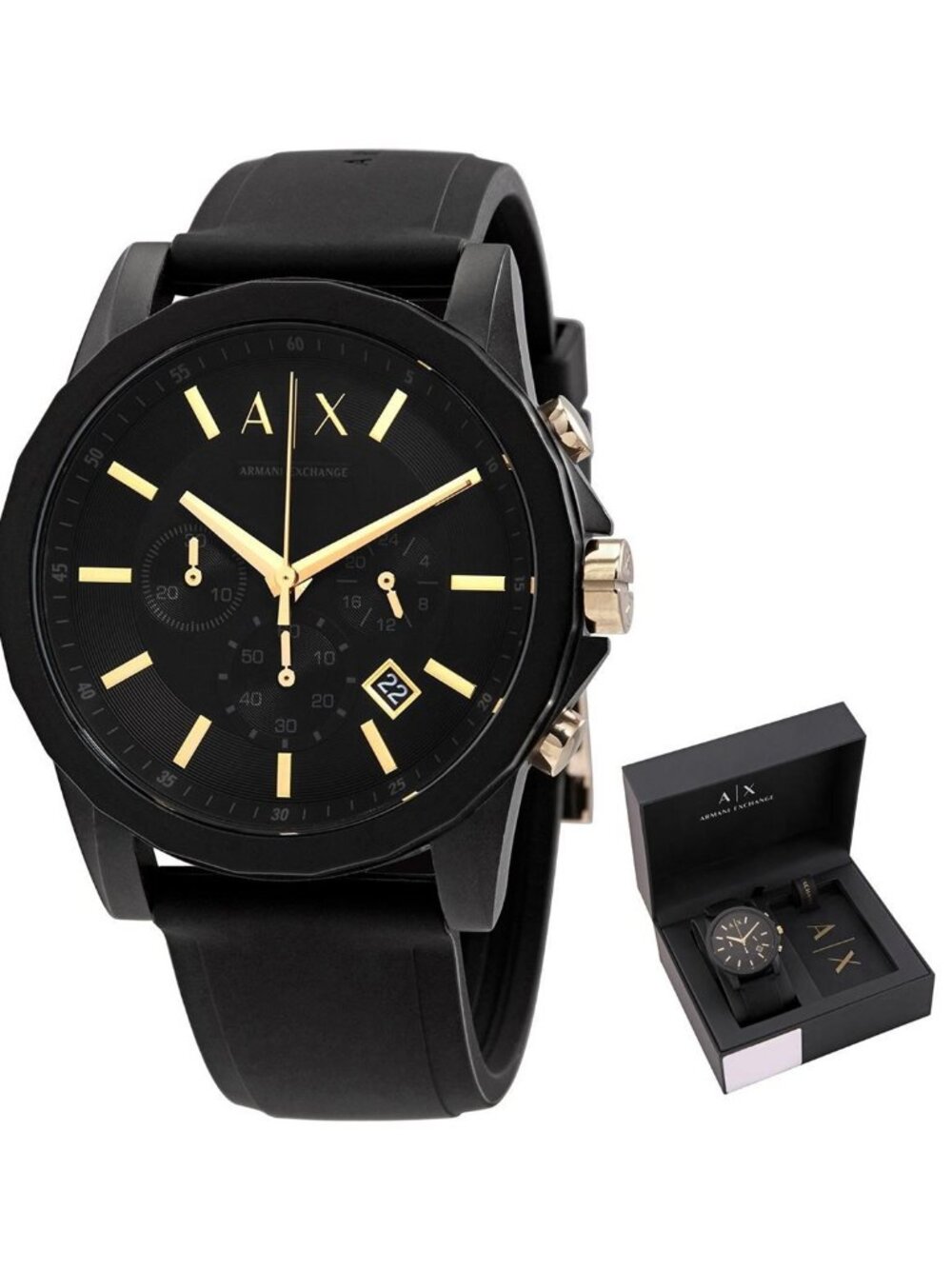 NWT Armani Exchange Chronograph Quartz Black Dial Men's Watch And Luggage Tag Gi